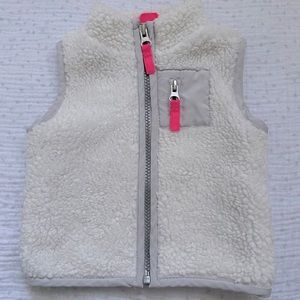 Carters white sherpa vest, neon pink details